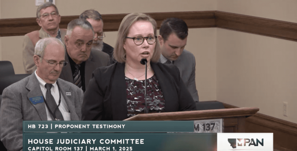 Montanans For Life Chair Robin Sertell testifies in favor of HB 723 in front of the Montana House Judiciary Committee. March 1, 2025.